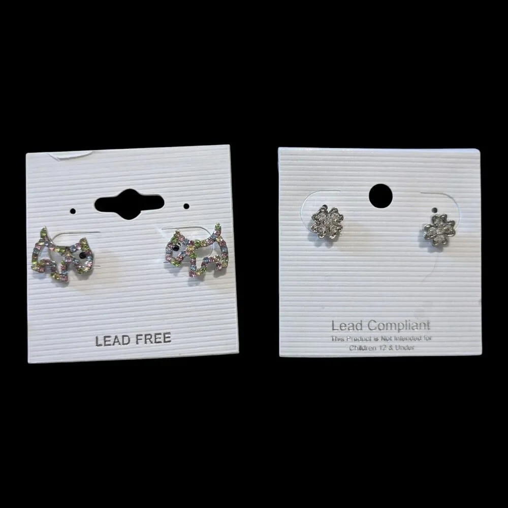 2 Pair Stud Earrings Bundle Rhinestone